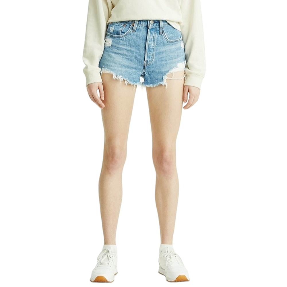 Levis Womens 501 High Rise Distressed Denim Shorts Button Fly Blue Size 31 New